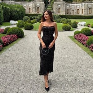 Zara Sequined chiffon trimmed Midi dress in Chocolate sz.S